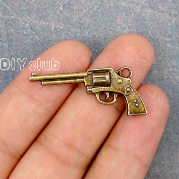 30pcs-   ǰ û 2      Ʈ 35x15mm/30pcs- Gun Charms Antique Bronze 2 Sided Revolver Charm Pendant 35x15mm